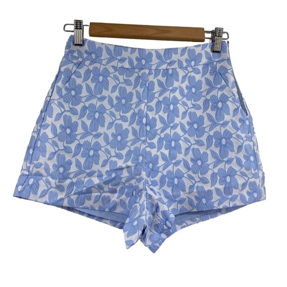 English Factory Pants - English Factory XS Blue Floral Jacquard Shorts With Side Zipper & Pockets
